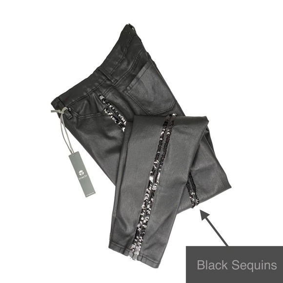 Tractr Skinny Jeans Girl’s Size 16 Black Silver Sequins Waxed Tuxedo New NWT - Picture 4 of 6